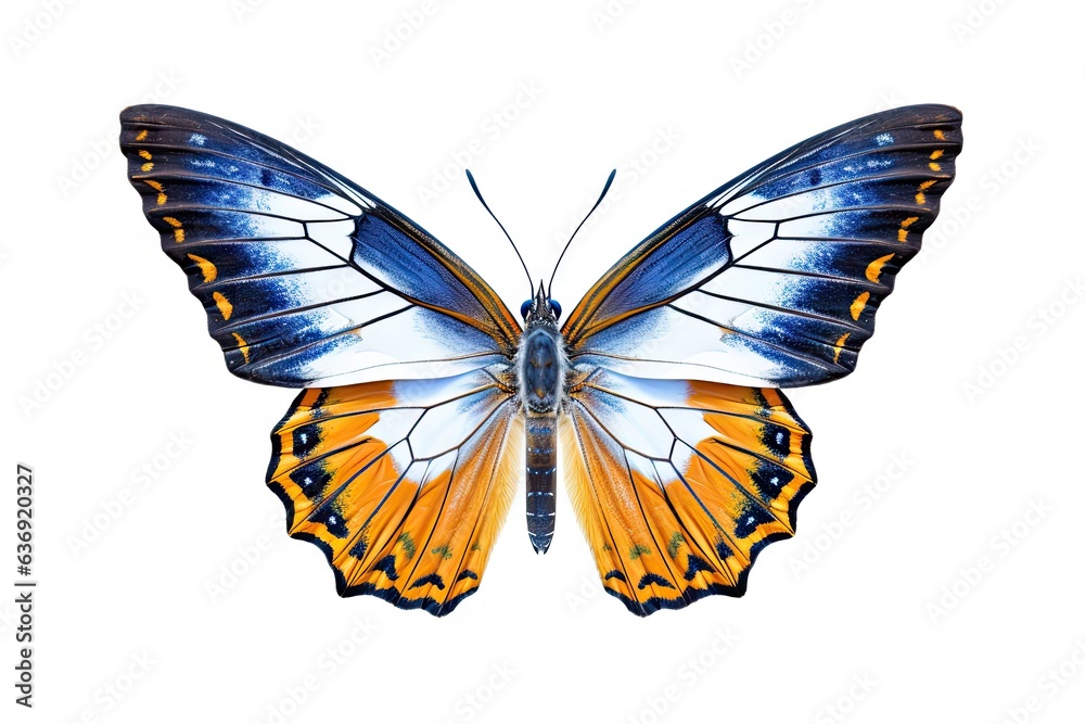 Fototapeta premium Closeup of captivating butterfly in vibrant hues. Detailed elegance on white background isolated