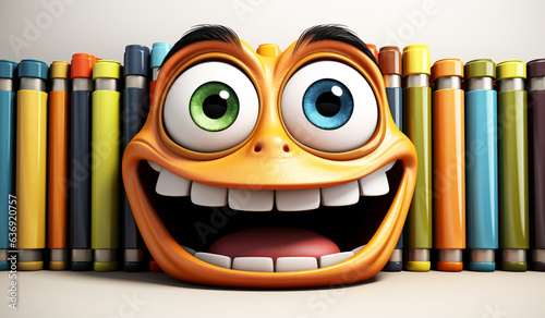 Funny cartoon with smiling face. AI generated