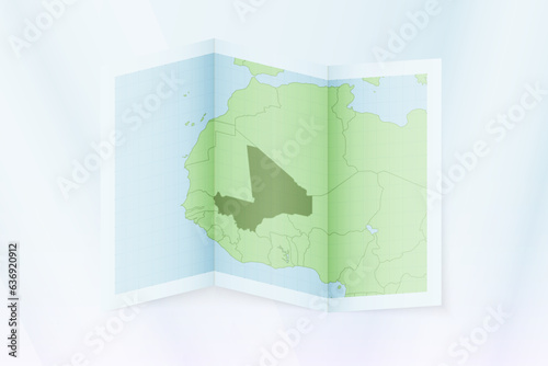 Mali map, folded paper with Mali map.