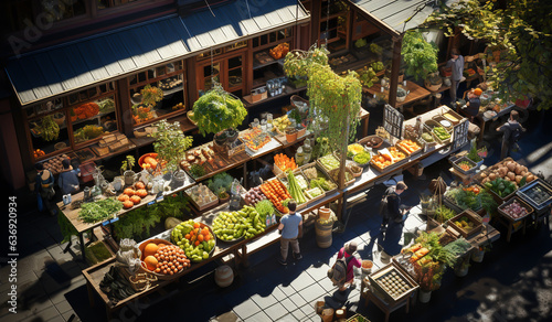 Aerial view of fruit and vegetable market. AI generated