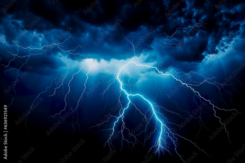 Lightning thunderstorm flash over the night sky. Concept on topic weather, cataclysms Lightning thunderstorm flash over the night sky. Concept on topic weather, cataclysms