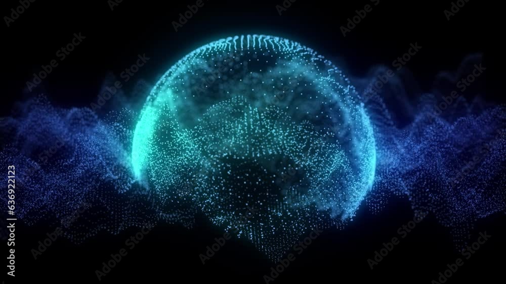Futuristic colors sphere of particles and lines. Network connection big data. Abstract technology background. 3d rendering.