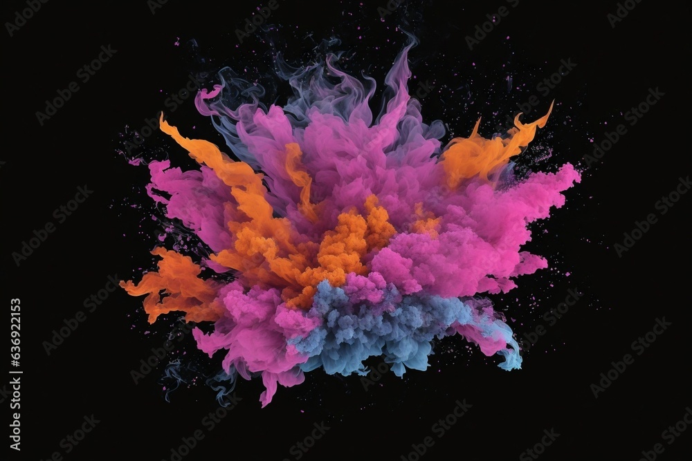 Abstract ink explosion on black background. Abstract color splash background. Explosion of vivid green, yellow and black smoke.