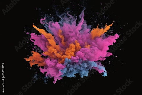 Abstract ink explosion on black background. Abstract color splash background. Explosion of vivid green, yellow and black smoke.