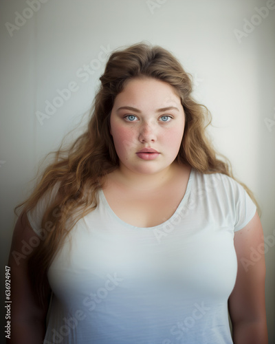 Empowering Diversity: Pretty Blond Plus Size Teen in White T-Shirt