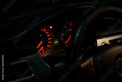 Interior of a European car in the dark