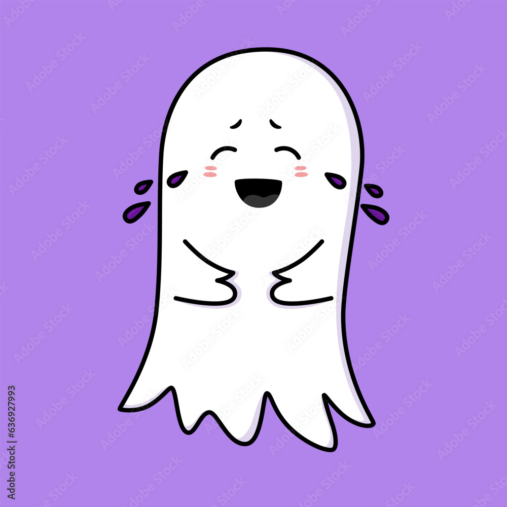 Cute ghost. Halloween ghost character laughs to tears. Spooky expression creature. Sticker emoticon with launghter facial expression emotion. Vector illustration Cute ghost. Halloween ghost character laughs to tears. Spooky expression creature. Sticker emoticon with launghter facial expression emotion. Vector illustration