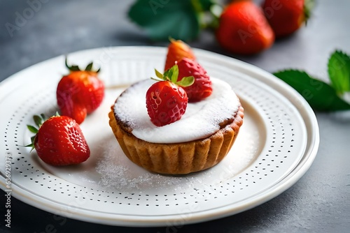 Dessert with strawberries on a neutral background created and generated by AI