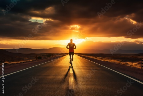 Lonely runner during a running workout. Marathon preparation.