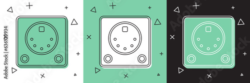 Set Drum machine icon isolated on white and green, black background. Musical equipment. Vector