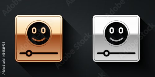 Gold and silver Music player icon isolated on black background. Portable music device. Long shadow style. Vector