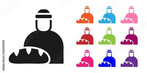 Black Feeding the homeless icon isolated on white background. Help and support. Giving food to the hungry concept. Set icons colorful. Vector