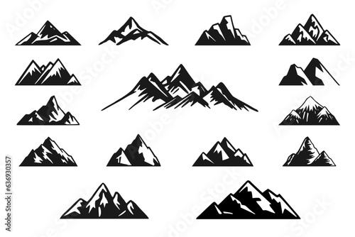Hand drawn various mountain ranges and silhouettes. Vector illustration for the logo. Camping element on a white background