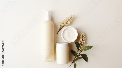 Nature osmetic skin care products on white background flat lay