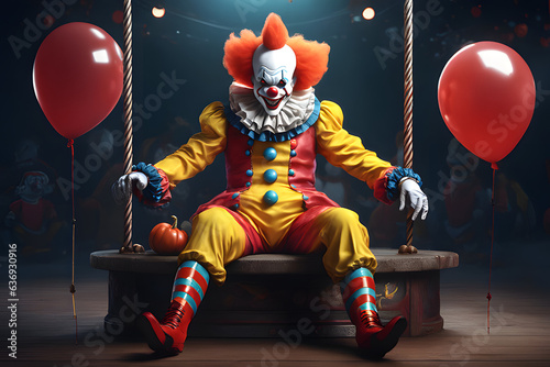 Portrait of a scary clown. Generative AI