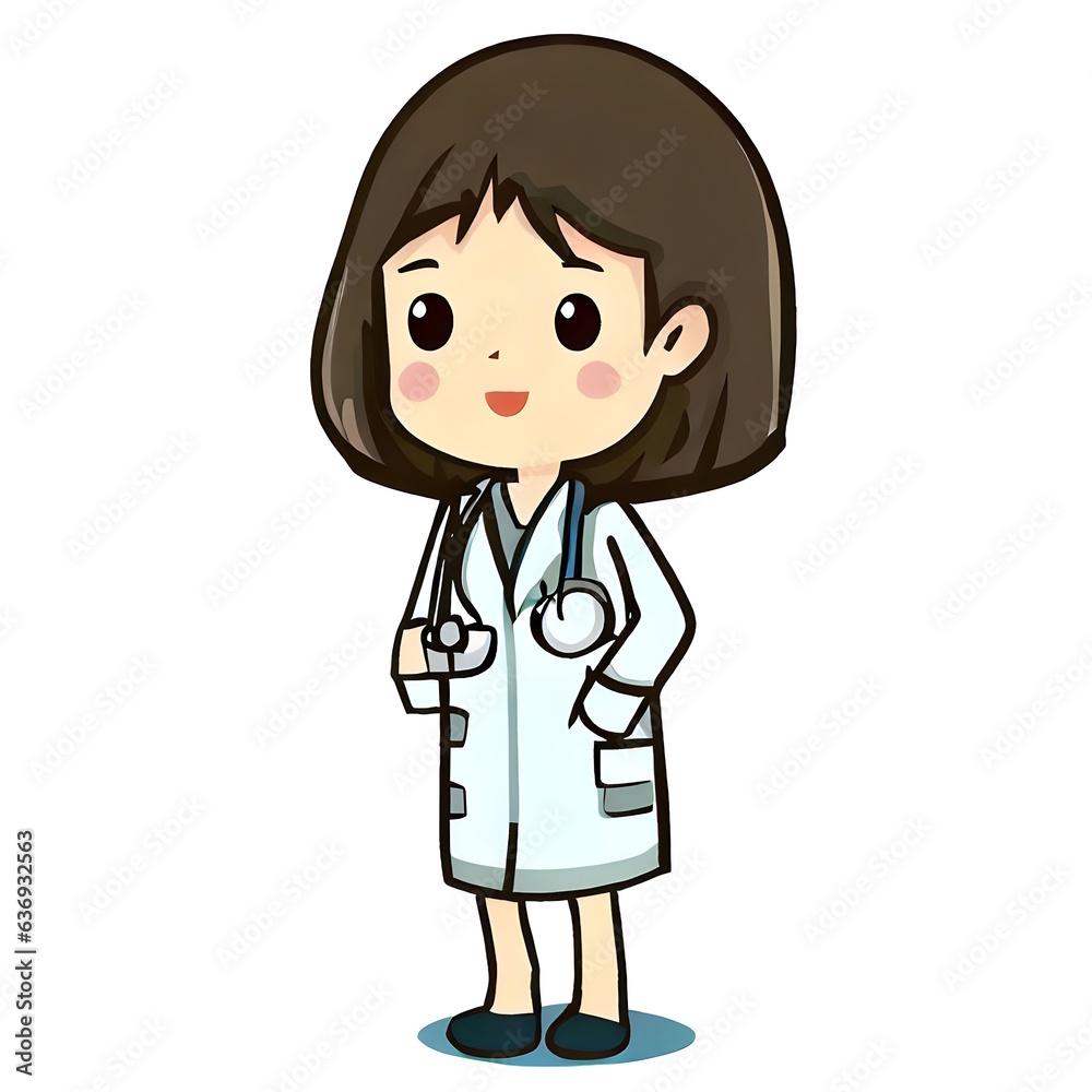 Female cartoon character dressed as a doctor illustration art with a white background. Female cartoon character dressed as a doctor illustration art with a white background.