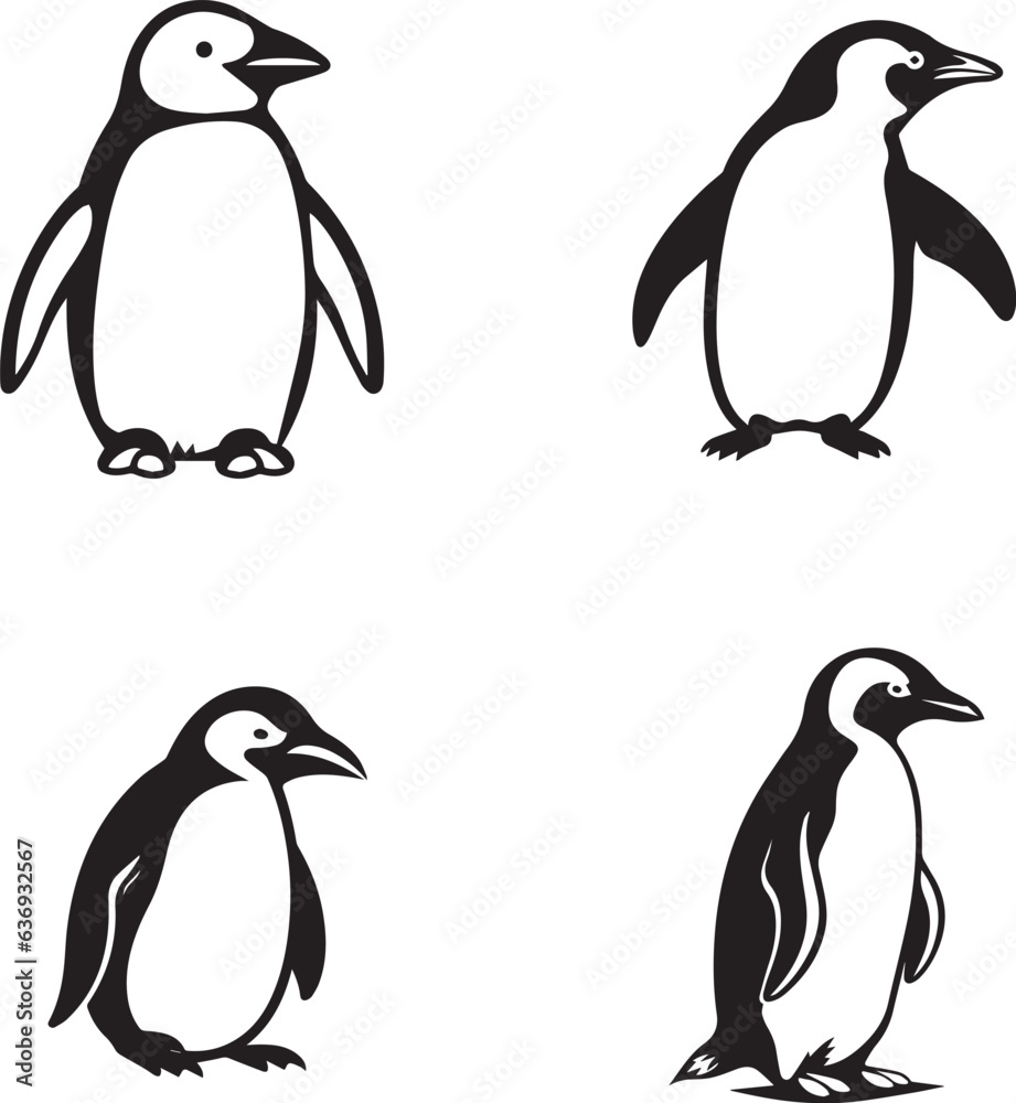 Obraz premium set of penguin silhouettes vector elements pack