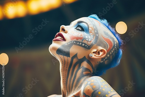 Captivating Non-Binary Circus Artist Enchants Crowd with Expressive Face Paint