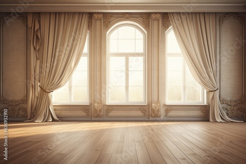 empty interior room with bright window and curtains.  © CreativeCreations