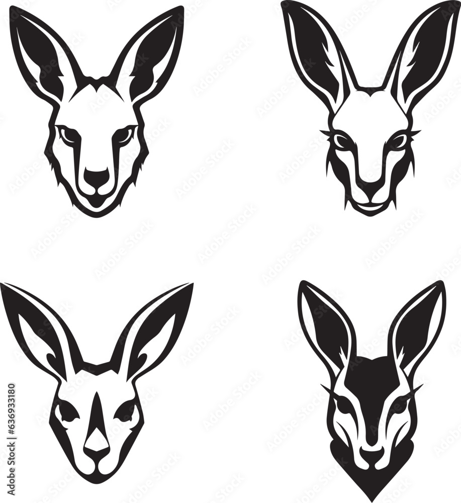 Fototapeta premium kangaroo head face logo style silhouttes pack