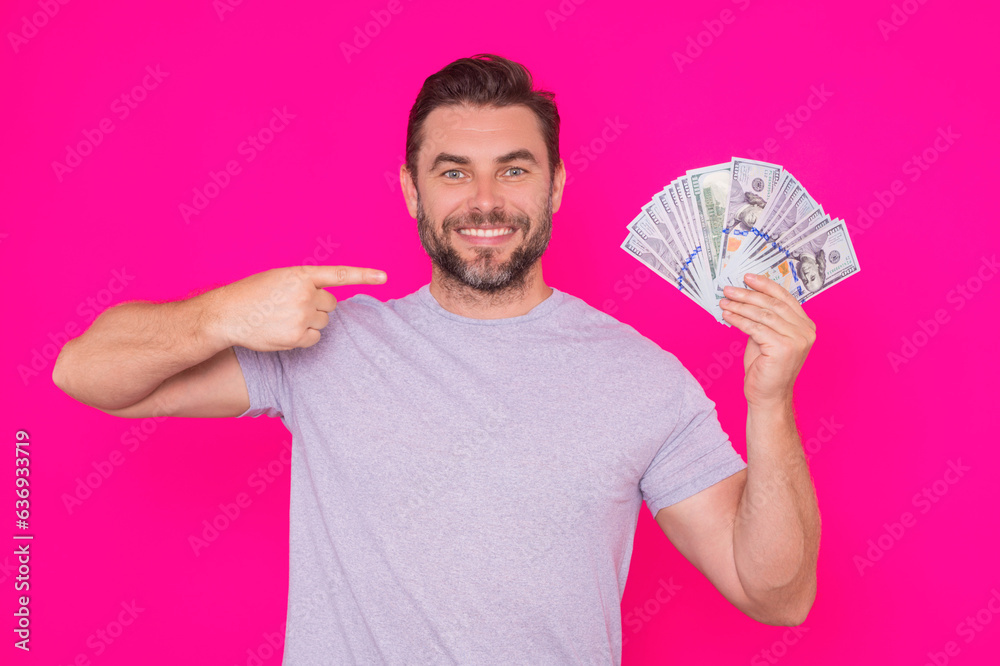Attractive business man counting money. Handsome middle age man holding 100 dollar banknotes. Successful businessman with money cash. Profit and financial success. Rich man with dollar cash. Attractive business man counting money. Handsome middle age man holding 100 dollar banknotes. Successful businessman with money cash. Profit and financial success. Rich man with dollar cash.