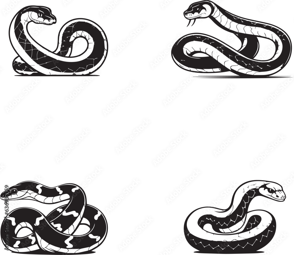 Obraz premium snake illustration silhouettes set vector elements pack