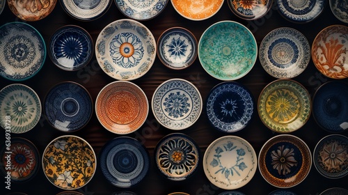 Collection of antique plates made with Ai generative technology photo