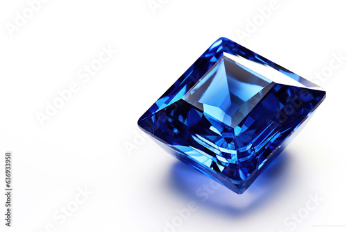 Square shape saphir  used in jewelry industry  blue gems on white isolated background  generative ai