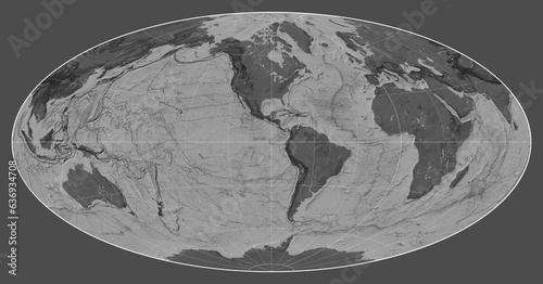 World map. Bilevel. Aitoff projection. Meridian: -90 west photo