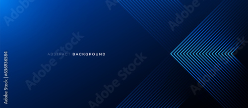 Dark blue abstract background. Glowing triangle geometric lines. Modern shiny blue lines pattern. Futuristic technology concept. Vector illustration