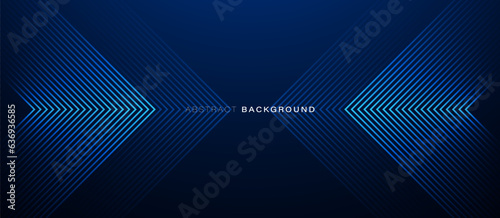 Dark blue abstract background. Glowing triangle geometric lines overlapping. Modern shiny blue lines pattern. Futuristic technology concept. Vector illustration