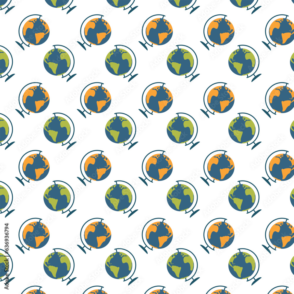 Seamless pattern with globes on a white background, vector illustration. Seamless pattern with globes on a white background, vector illustration.