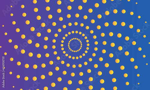 Yellow dotted circles on blue abstract background. Vector ilustration