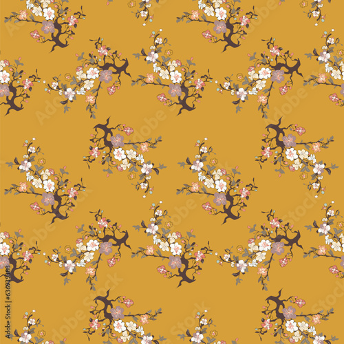 Vector seamless half-drop pattern, with flowers