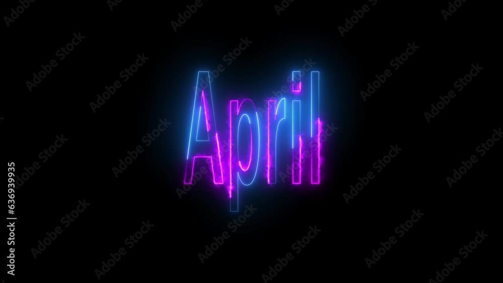 Abstract glowing April month text neon light fire effect background animation Abstract glowing April month text neon light fire effect background animation