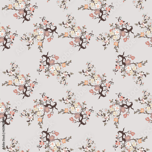 Vector seamless half-drop pattern, with flowers