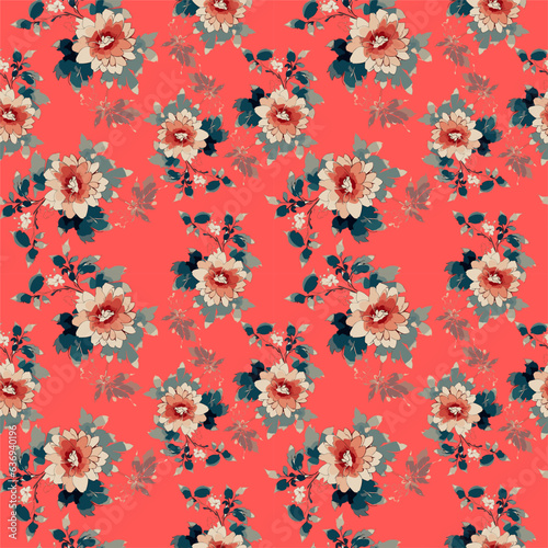 Vector seamless half-drop pattern, with flowers