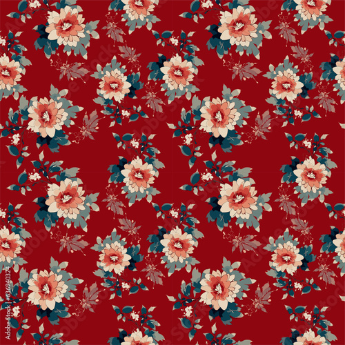 Vector seamless half-drop pattern, with flowers