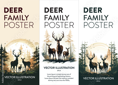 Watercolor style Deer silhouette vertical banners posters, backgrounds