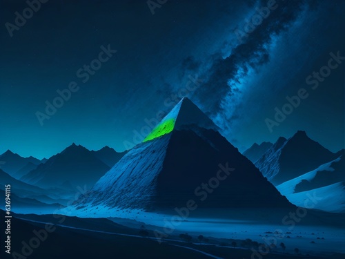Mountains scape, deep cosmos sky. AI generated illustration