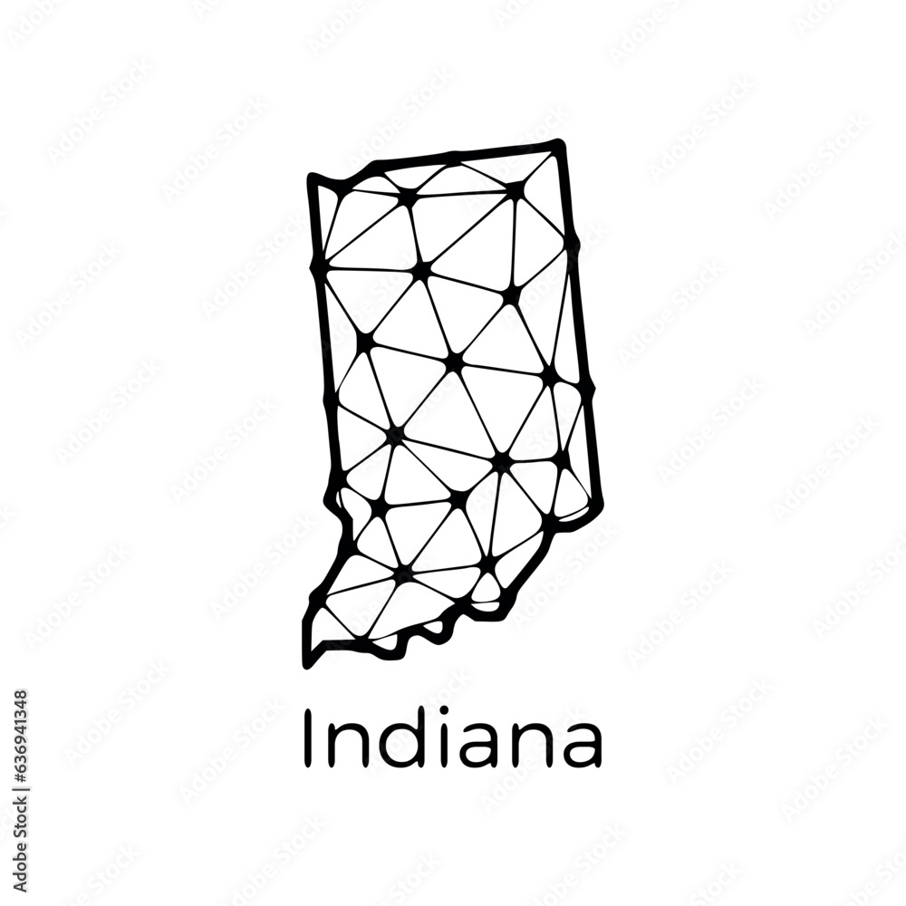 Obraz premium Indiana state map polygonal illustration made of lines and dots, isolated on white background. US state low poly design