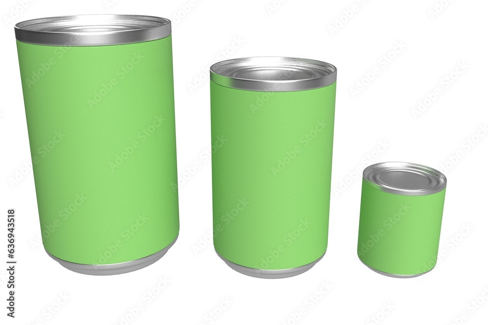 3D Illustration: Set of 3 Eco Friendly Green Metal Tins 3D Illustration: Set of 3 Eco Friendly Green Metal Tins