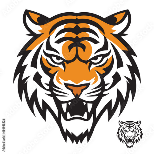 Tiger roaring face illustration, Simple vector lion head symbol logo sticker or tattoo template  © damien333