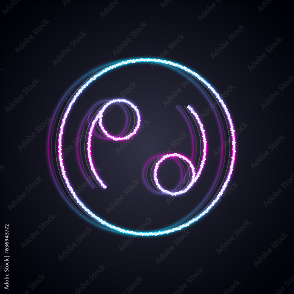 Glowing neon line Cancer zodiac sign icon isolated on black background. Astrological horoscope collection. Vector