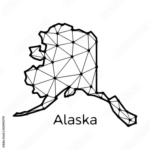 Alaska state map polygonal illustration made of lines and dots, isolated on white background. US state low poly design