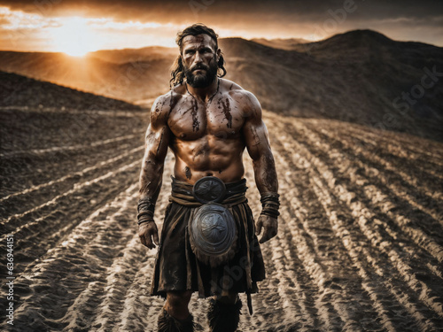photo of ancient barbarian male warrior stained   generative AI