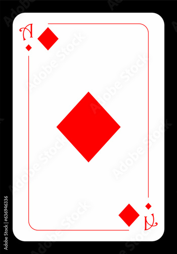 Ace of diamonds, original playing card design on black background. Vector illustration
