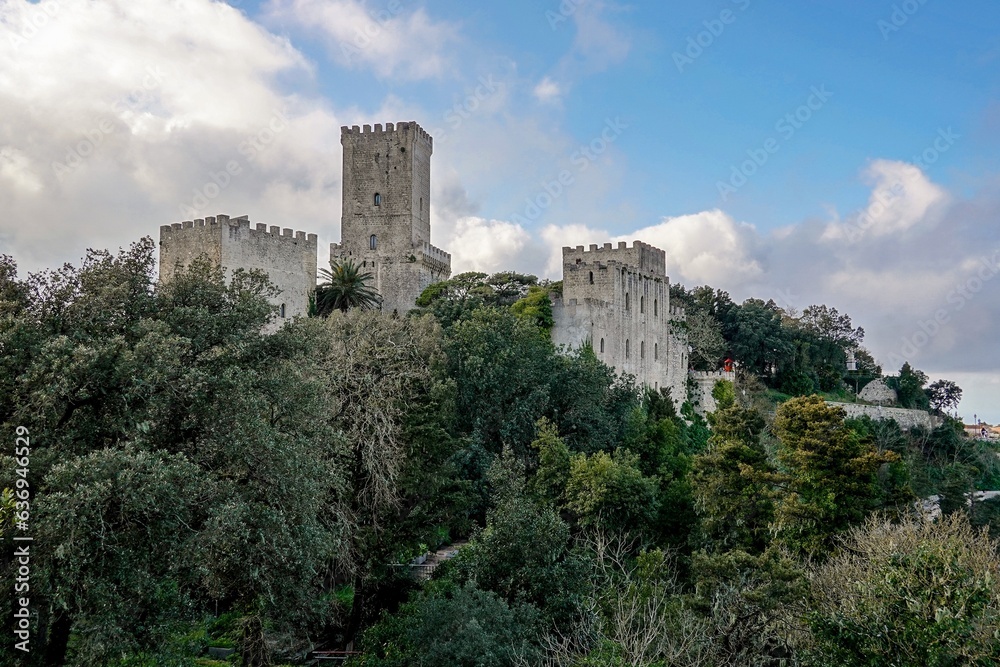 Landscape with Torri del Balio castle in Erice, Sicily in afternoon