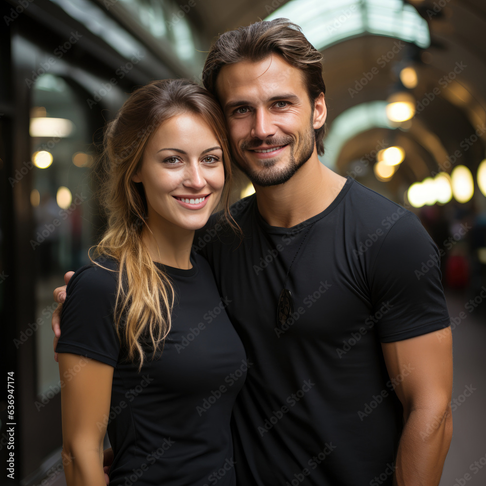 Portrait of happy young couple embracing each other in the city. created by generative AI technology. Portrait of happy young couple embracing each other in the city. created by generative AI technology.