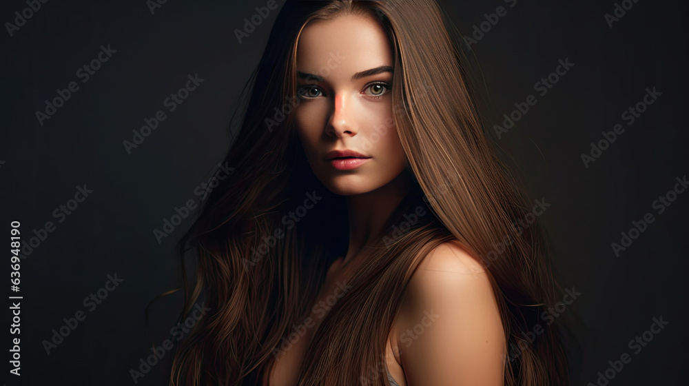 Fototapeta premium A Beautiful woman smooth long hair. Generative Ai